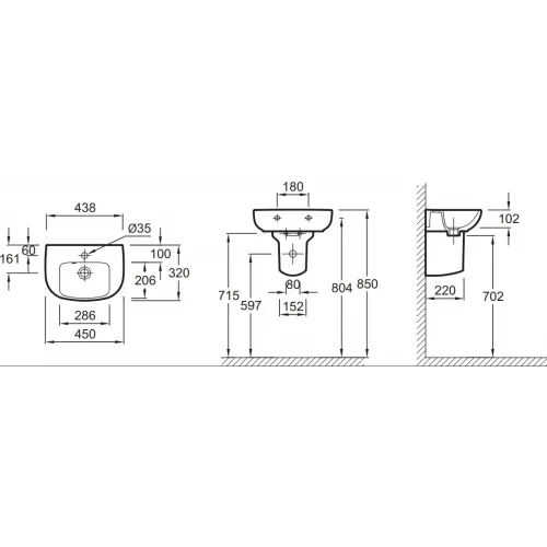 Модуль с раковиной Odeon Up 45 см, белый, подвесной монтаж E4760-00+EB999D-N18 Jacob Delafon