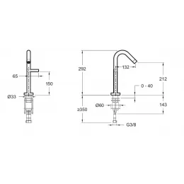 Высокий смеситель на столешницу Stillness 29,2 см, неповоротный излив, без донного клапана, холодный старт E985-4-CP Jacob Delafon