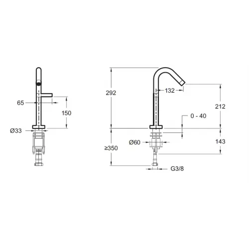 Высокий смеситель на столешницу Stillness 29,2 см, неповоротный излив, без донного клапана, холодный старт E985-4-CP Jacob Delafon