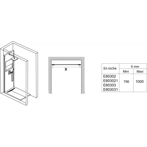 Душевой сет со стеновой панелью Ecrin 100х233,5 см, металлический серый, круглая лейка, подсветка, термостат, верхний душ, с лейкой E803031-D36 Jacob Delafon