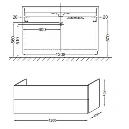 Модуль под раковину Vox 120х45х46 см, белый блестящий лак, 2 ящика, встроенные ручки EB2021-RA-G1C Jacob Delafon
