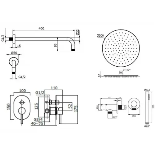 Комплект для душа Plumberia Selection IXO KITXO15CRKING