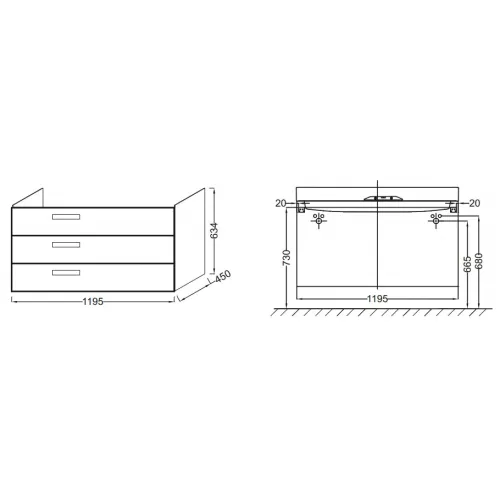 Модуль под раковину Rythmik 119,5х45х63,4 см, квебекский дуб, з выдвижных ящика EB1311-E10 Jacob Delafon