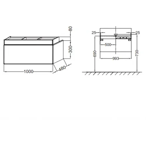 Модуль под раковину Terrace 100х48х38 см, темно-синий блестящий, верхний ящик из цельного дерева, система push-to-open EB1187-G98 Jacob Delafon