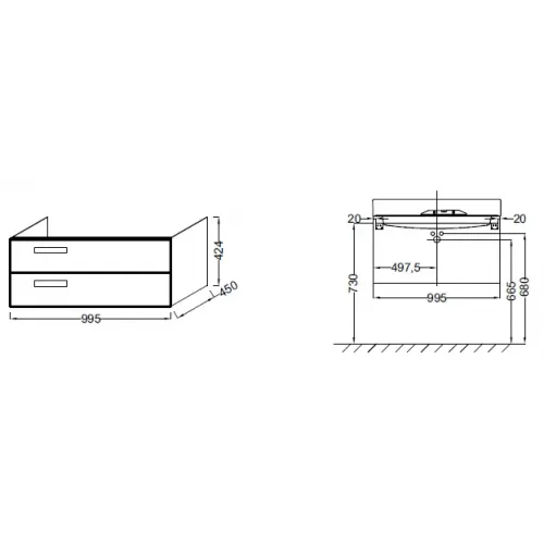 Модуль под раковину Rythmik 99х45х42,4 см, 2 ящика, темно-синий матовый EB1304-M67 Jacob Delafon