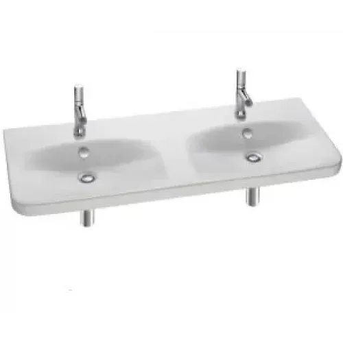 Подвесная раковина Replay 120х46х8 см, с 1 отверстием для смесителя с каждой стороны, без переливного отверстия, санфарфор, двойная E4488-00 Jacob Delafon