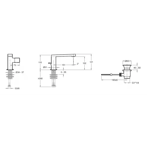 Смеситель для умывальника Composed титан, излив 151 мм, неповоротный излив, с донным клапаном E73050-TT Jacob Delafon