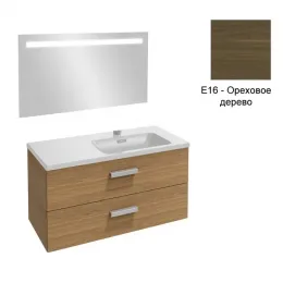 Комплект мебели для ванной Vox 100 см, изогнутая ручка, ореховое дерево, 2 выдвижных ящика, правосторонняя, с функцией анти-пар, с подсветкой, подвесной монтаж EB1416-NF+EXAD112-Z-00+EB2076-R1-E16 Jacob Delafon