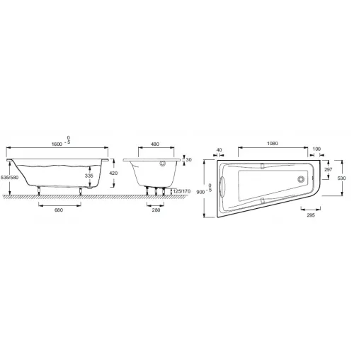 Гидромассажная ванна Odeon Up 160х90 см, левая, с системой energy+, асимметричная E5EN2260RU-00 Jacob Delafon