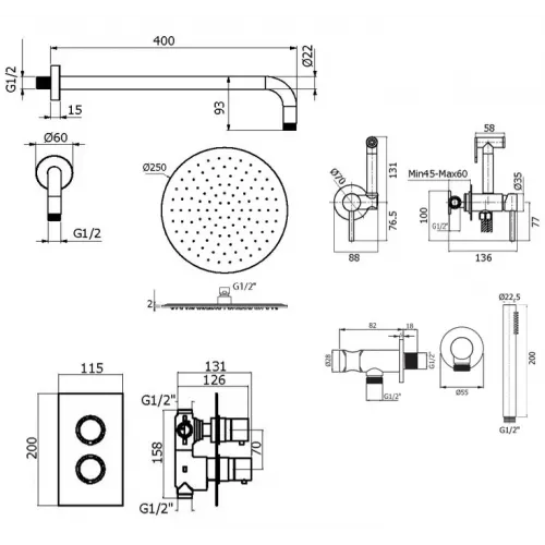 Комплект для душа Plumberia Selection IXO KITZXOT18QBO