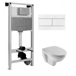 Комплект унитаза с инсталляцией Patio клавиша белая, с микролифтом, безободковый, быстросъемное, с кнопкой E5504-NF-M29 Jacob Delafon