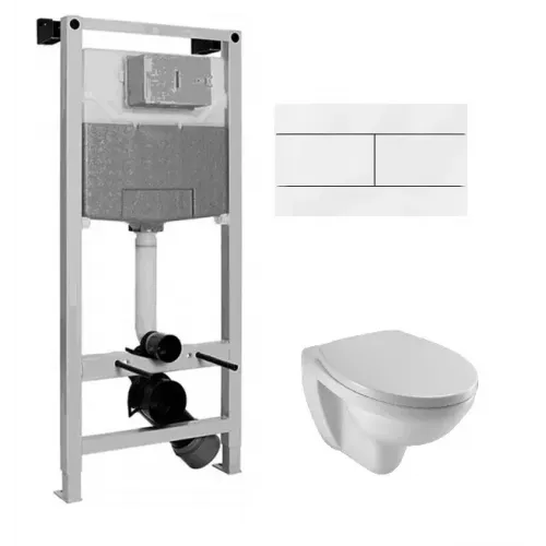 Комплект унитаза с инсталляцией Patio клавиша белая, с микролифтом, безободковый, быстросъемное, с кнопкой E5504-NF-M29 Jacob Delafon