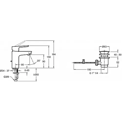 Комплект смесителей Oscar матовый, лейка 3 режима, чёрный цвет, для раковины, для ванны и душа, душевой гарнитур E29847RU-BL Jacob Delafon