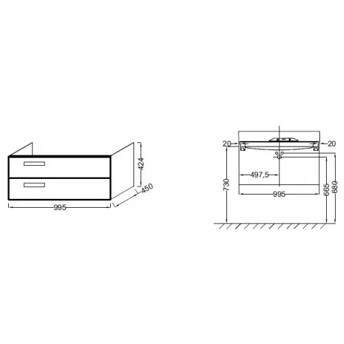 Модуль под раковину Rythmik 99,5х45х42,4 см, серый антрацит, 2 выдвижных ящика EB1304-N14 Jacob Delafon
