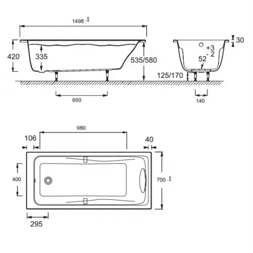Акриловая ванна Odeon Up 150х70 см, производство Россия E6060RU-00 Jacob Delafon