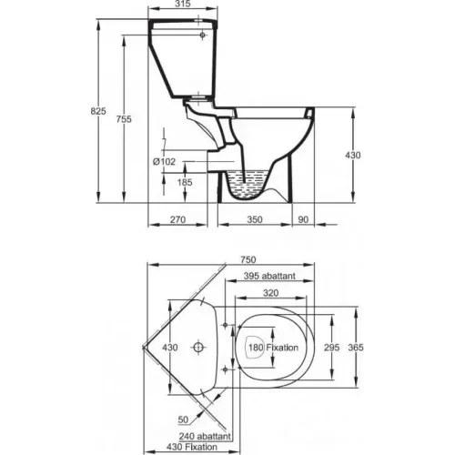 Унитаз-компакт Odeon Up 43х75 см, нижняя подводка, горизонтальный выпуск, угловой, без сиденья 18557K-00+E4741-00 Jacob Delafon