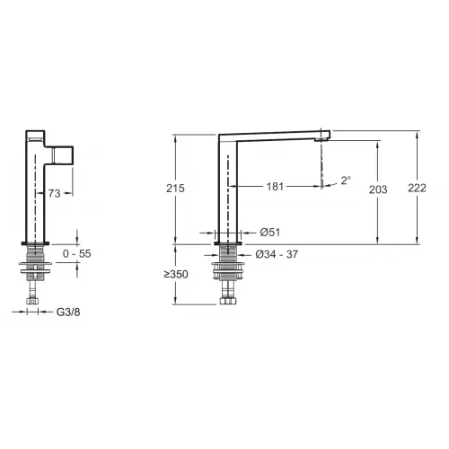 Смеситель для умывальника Composed излив 181 мм, неповоротный излив, без донного клапана E73159-ND-CP Jacob Delafon