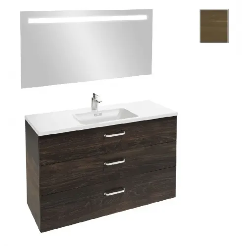 Комплект мебели для ванной Vox 120 см, ореховое дерево, 3 выдвижных ящика, с подсветкой, 1 отверстие для смесителя, подвесной монтаж, с подсветкой EB1418-NF+EXAB112-Z-00+EB2091-R2-E16 Jacob Delafon