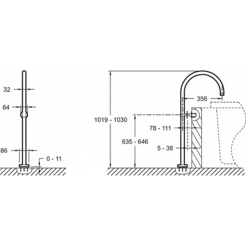102 см, излив для ванны напольный Purist E8359-CP Jacob Delafon