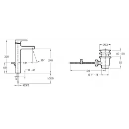 Высокий смеситель на столешницу Strayt 24 см, неповоротный излив, с донным клапаном E37329-CP Jacob Delafon