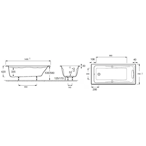 Акриловая ванна Odeon Up 150х70 см E6060-00 Jacob Delafon