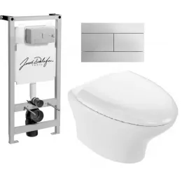Комплект унитаза с инсталляцией Nouvelle Vague с механизмом экономии воды, с микролифтом, безободковый, быстросъемное, с кнопкой E5504-NF-M35 Jacob Delafon