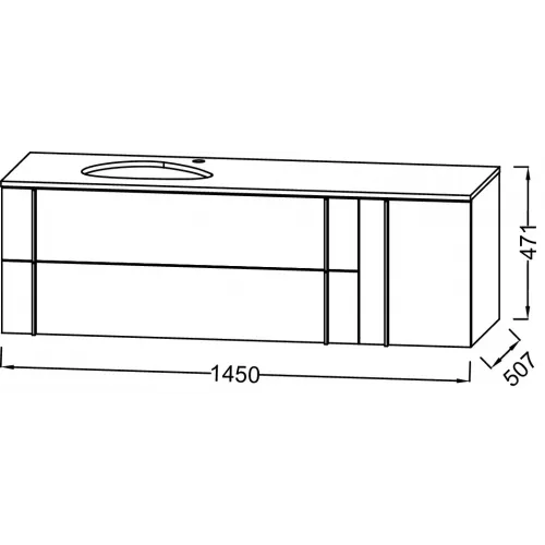 Модуль под раковину Nouvelle Vague 145х50,7х47,1 см, белый блестящий, 2 выдвижных ящика, 1 бутылочница справа EB3043RU-N18 Jacob Delafon