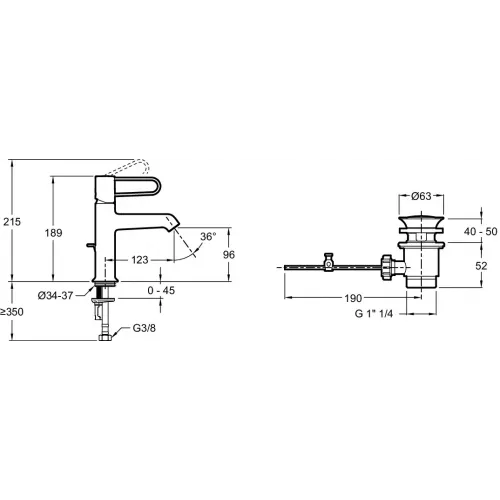 Смеситель для умывальника Odeon Rive Gauche неповоротный излив, белый цвет, с донным клапаном E21028-00-00 Jacob Delafon
