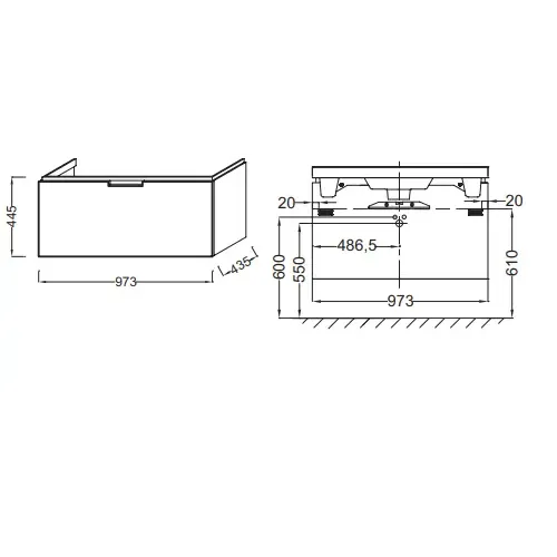 Модуль под раковину Reve 100х43,5х44,5 см, черный блестящий, 1 выдвижной ящик EB1132-R-274 Jacob Delafon