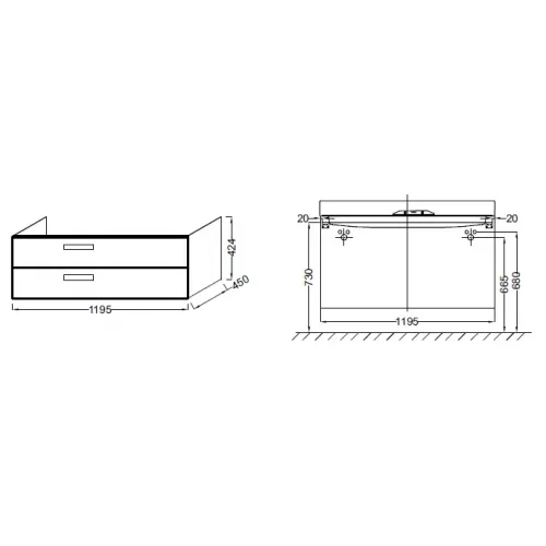 Модуль под раковину Rythmik 119,5х45х42,4 см, серый антрацит, 2 выдвижных ящика EB1305-N14 Jacob Delafon