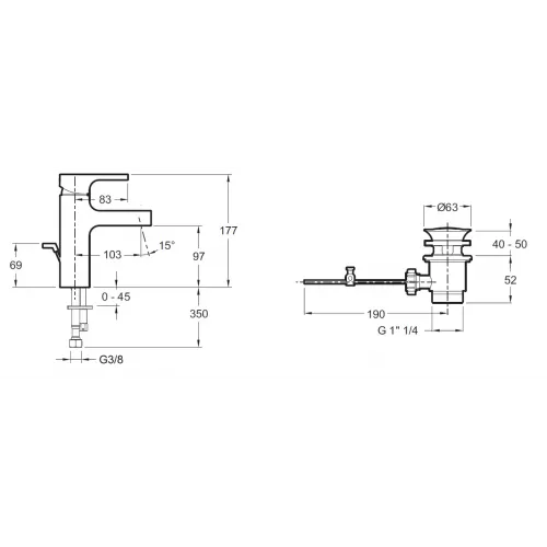 Смеситель для умывальника Strayt неповоротный излив, с донным клапаном E37327-CP Jacob Delafon