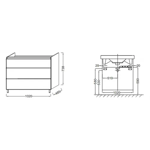 Модуль под раковину Odeon Up 102х48,5х73,8 см, 3 ящика, сине-зеленый матовый EB994-M85 Jacob Delafon
