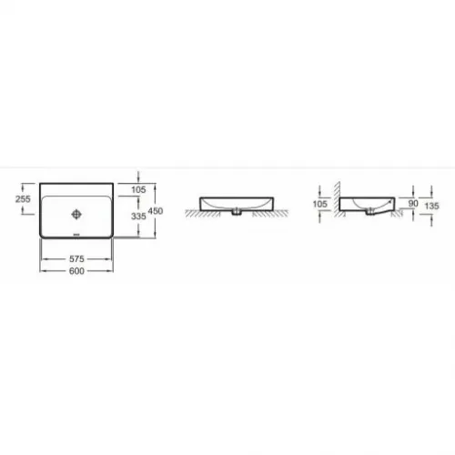 Накладная раковина Vox 60х45х13,5 см, без отверстия для смесителя, с переливным отверстием, санфарфор EVD102-00 Jacob Delafon