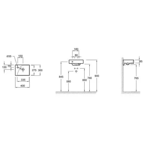 Подвесная раковина Formilia 40х30х8,5 см, с 1 отверстием под смеситель, санфарфор E4786-00 Jacob Delafon