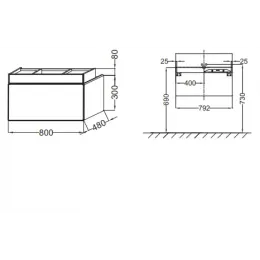 Модуль под раковину Terrace 80х48х38 см, серый антрацит блестящий, верхний ящик из цельного дерева, система push-to-open EB1186-442 Jacob Delafon