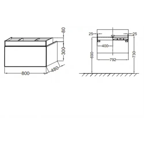 Модуль под раковину Terrace 80х48х38 см, серый антрацит блестящий, верхний ящик из цельного дерева, система push-to-open EB1186-442 Jacob Delafon