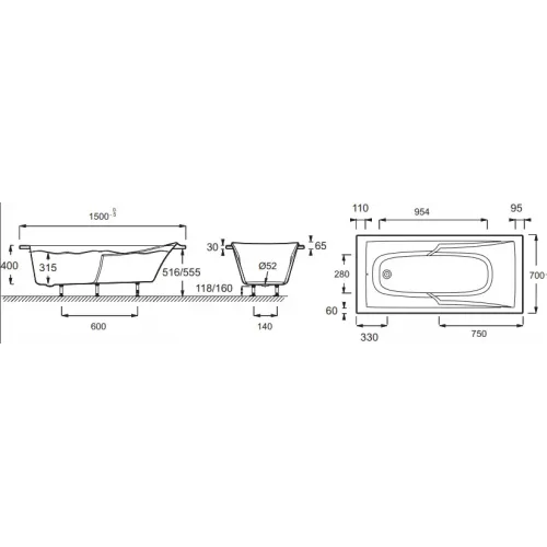 Акриловая ванна Corvette 150х70 см E60904-00 Jacob Delafon
