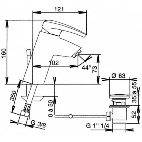 Смеситель для умывальника Tea неповоротный излив, с донным клапаном E72600-CP Jacob Delafon