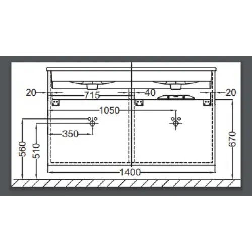 Модуль с раковиной Vox 140 см, 4 ящика, плавное закрывание, двойная раковина-столешница, подвесная, ореховое дерево, подвесной монтаж EB2020-RA-E16+EXAA112-Z-00 Jacob Delafon