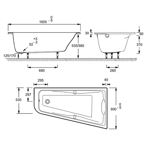 Гидромассажная ванна Odeon Up 160х90 см, правая, с системой tonus+, асимметричная E5TN2250RU-00 Jacob Delafon