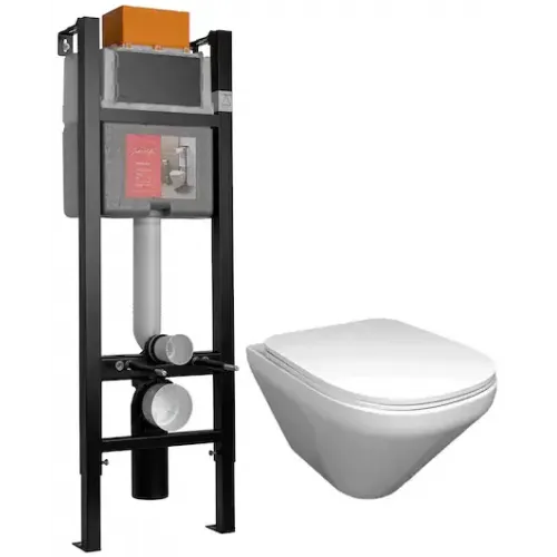 Комплект унитаза с инсталляцией Modern Life глубина унитаза 54см, без клавиши в комплекте, с микролифтом, безободковый E21774RU-00 Jacob Delafon