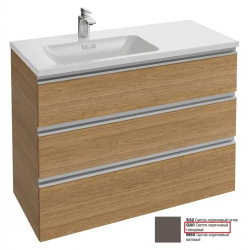 Модуль под раковину Vox 100х46х73,5 см, светло-коричневый блестящий, для левосторонней раковины, 3 выдвижных ящика, встроенные ручки EB2045-RA-G80 Jacob Delafon