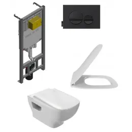 Комплект унитаза с инсталляцией Struktura глубина унитаза 54см, черная, с микролифтом, безободковый E21750RU-00 Jacob Delafon