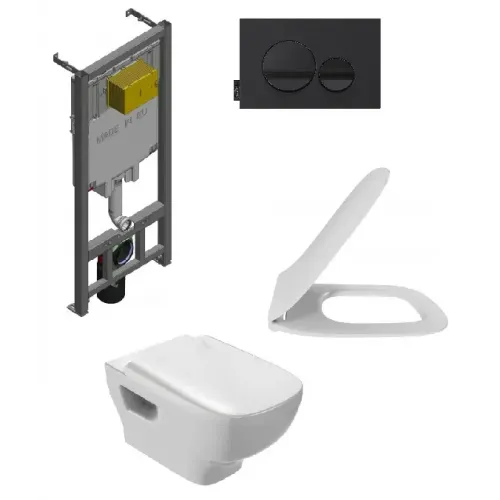 Комплект унитаза с инсталляцией Struktura глубина унитаза 54см, черная, с микролифтом, безободковый E21750RU-00 Jacob Delafon