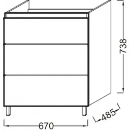 Модуль с раковиной Odeon Up 70 см, квебекский дуб, 3 выдвижных ящика, с отверстием под смеситель, подвесной монтаж E4732-00+EB992-E10 Jacob Delafon