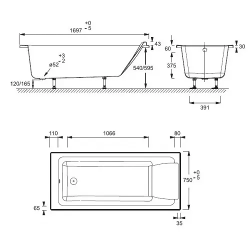 Акриловая ванна Sofa 170х75 см, белый лед, выставочный образец E60515RU-01/У Jacob Delafon