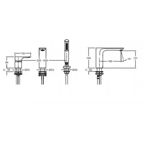Смеситель на борт ванны Aleo 2 режима лейки, на 3 отв. E72292-CP Jacob Delafon