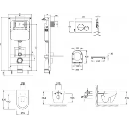 Комплект унитаза с инсталляцией Rodin глубина унитаза 52см, черная, с микролифтом, безободковый E21748RU-00 Jacob Delafon