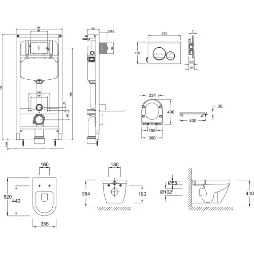 Комплект унитаза с инсталляцией Rodin глубина унитаза 52см, черная, с микролифтом, безободковый E21748RU-00 Jacob Delafon
