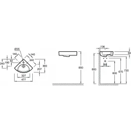 Подвесная раковина Odeon Rive Gauche 47,7х36х8,4 см, санфарфор, угловая EGP112-00 Jacob Delafon
